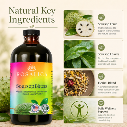 Rosalica Soursop Bitters Herbal Supplement | Plant-Based Daily Wellness Formula | 16 FL OZ (473mL)
