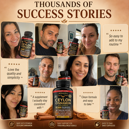ROSALICA Ceylon Cinnamon 20:1 Extract | 8,000 mg Equivalent | 60 Capsules