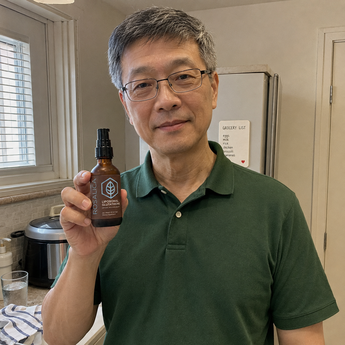 Person holding Rosalica Liposomal Glutathione