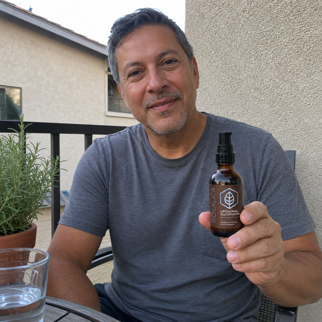 Person holding Rosalica Liposomal Glutathione