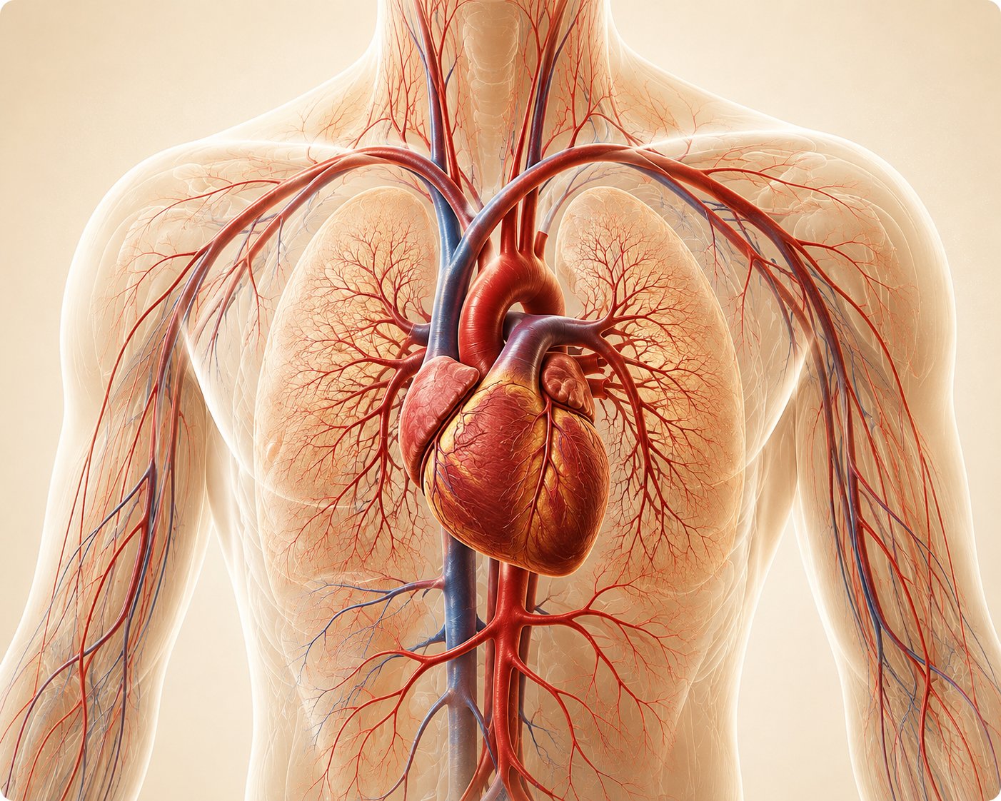 Illustration showing the heart and cardiovascular system