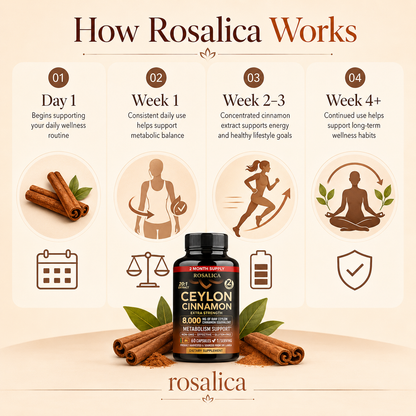 ROSALICA Ceylon Cinnamon 20:1 Extract | 8,000 mg Equivalent | 60 Capsules