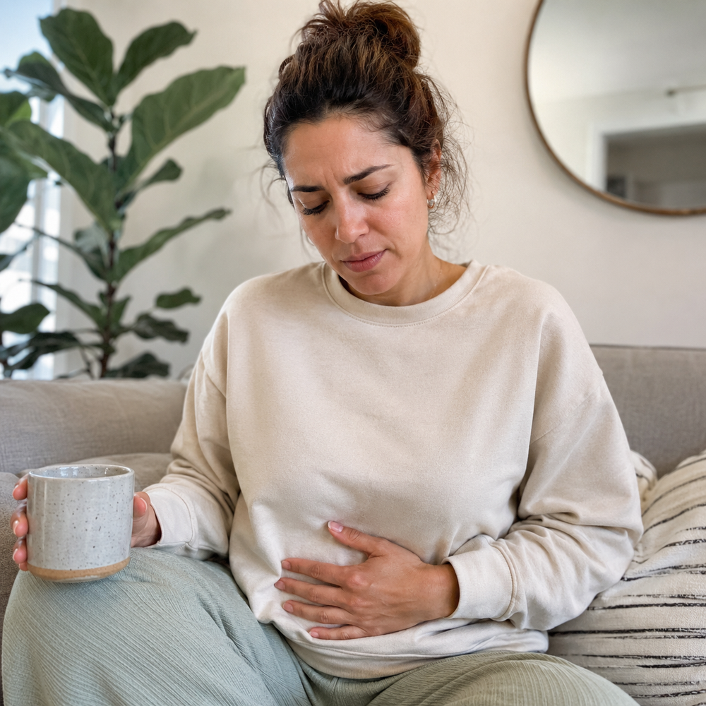 Woman experiencing occasional bloating and stomach heaviness