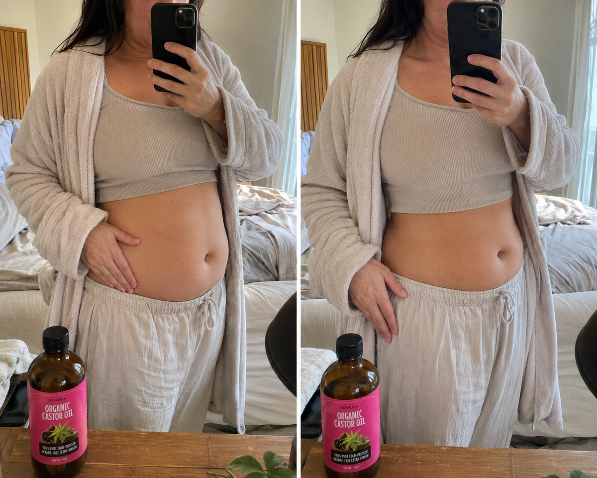 Customer using Rosalica Castor Oil Pack
