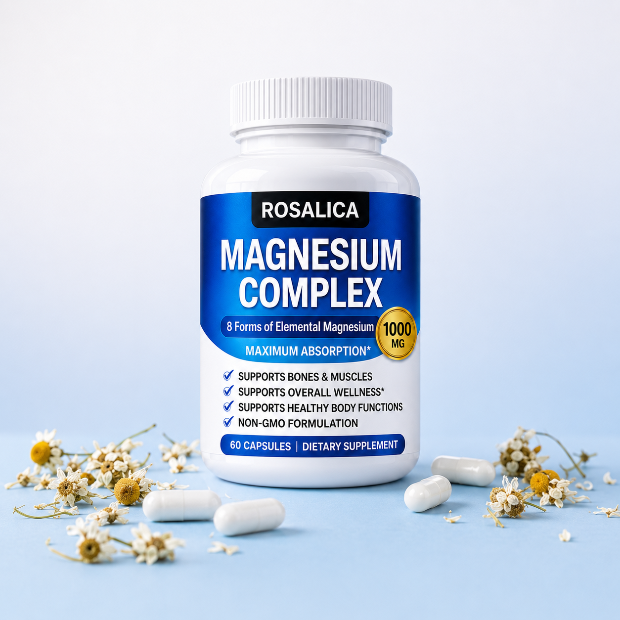 Rosalica Magnesium Complex 1000mg | 8 Forms of Elemental Magnesium | 90 Capsules