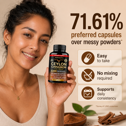 ROSALICA Ceylon Cinnamon 20:1 Extract | 8,000 mg Equivalent | 60 Capsules