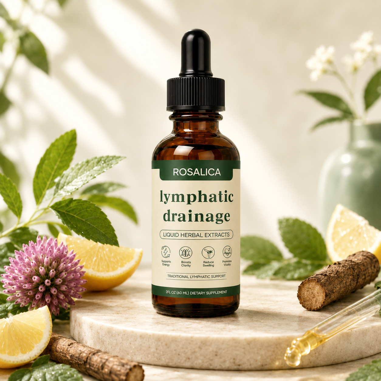 Rosalica Lymphatic Drainage Drops alcohol-free herbal wellness formula