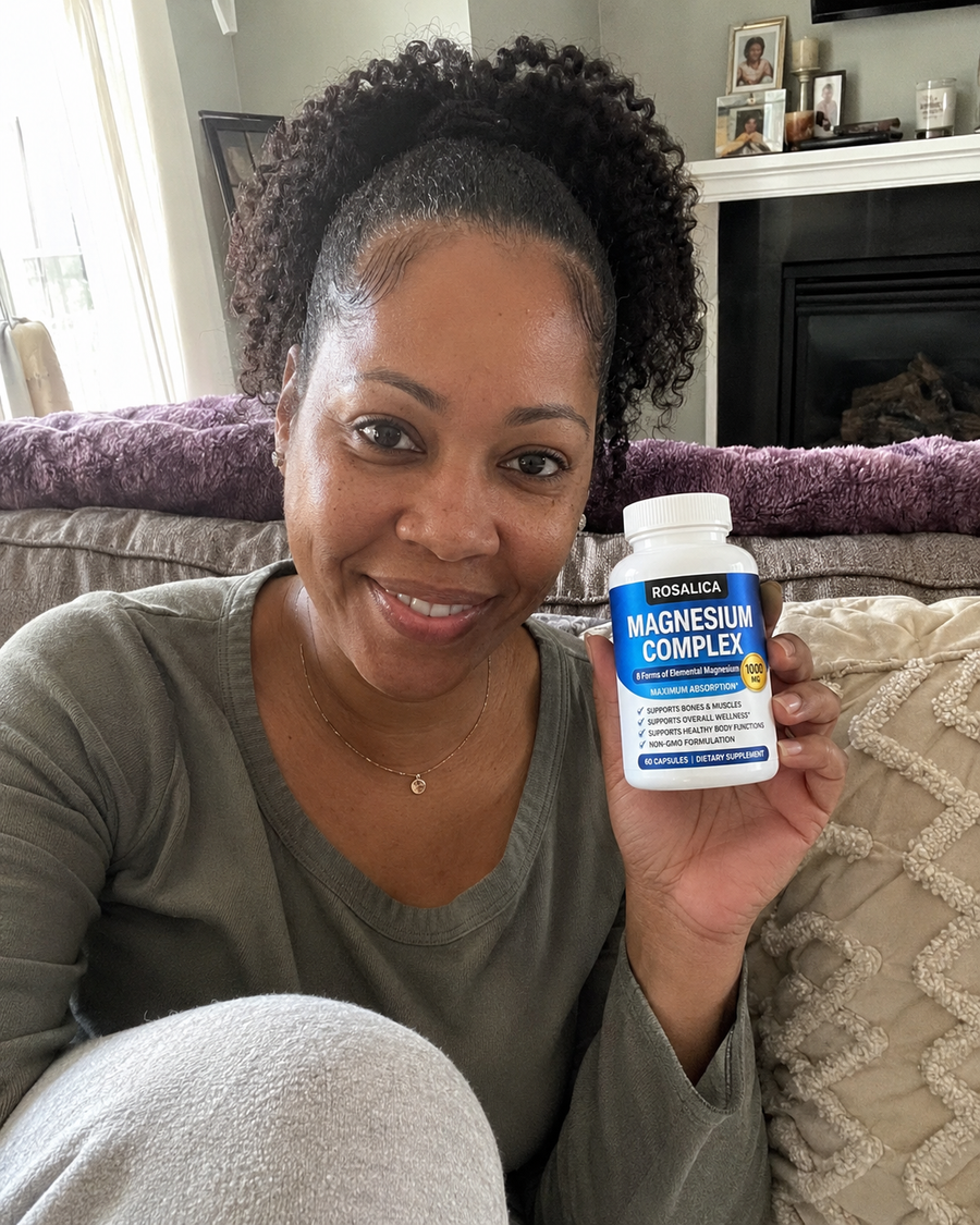 Customer with Rosalica Magnesium Complex bottle