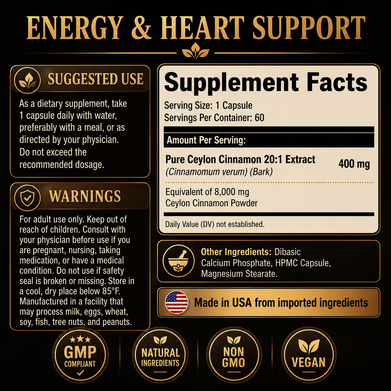 ROSALICA Ceylon Cinnamon 20:1 Extract | 8,000 mg Equivalent | 60 Capsules