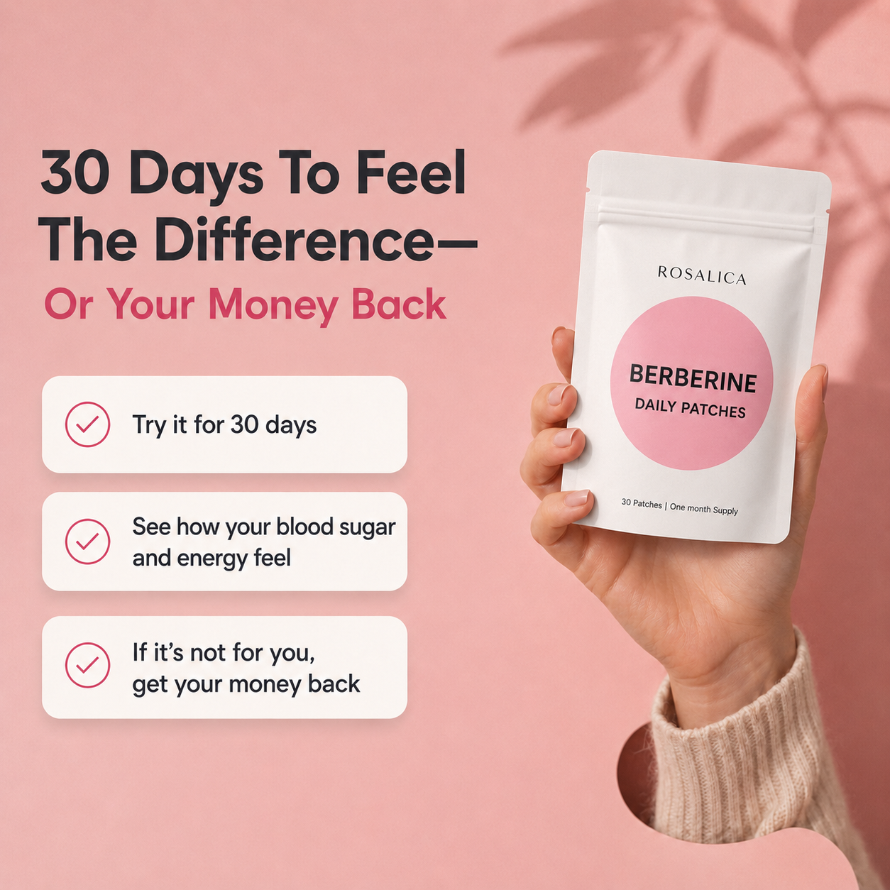 Rosalica Berberine Daily Patches — 30-Day Supply | Blood Sugar, Metabolism & Craving Support