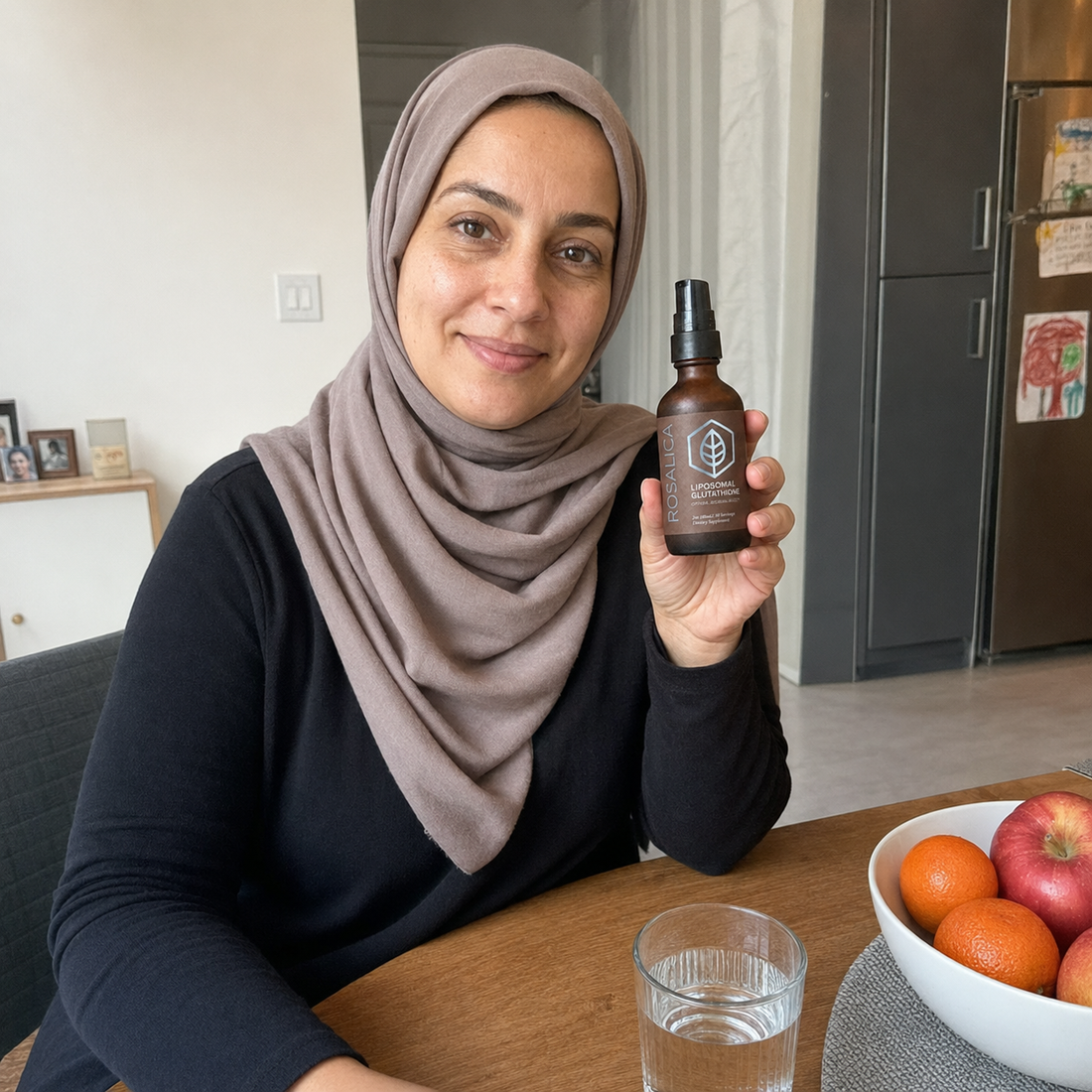 Person holding Rosalica Liposomal Glutathione