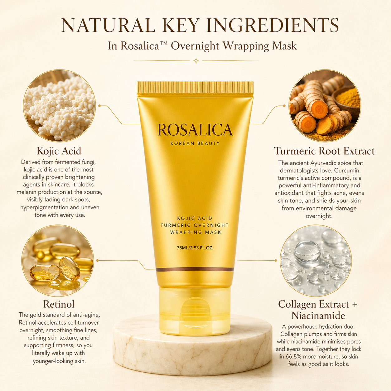 Rosalica™ Kojic Acid Turmeric Overnight Wrapping Mask