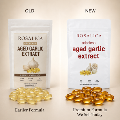 ROSALICA Odorless Aged Garlic Extract Softgels | 300 Count | Heart Health, Circulation & Blood Flow Support