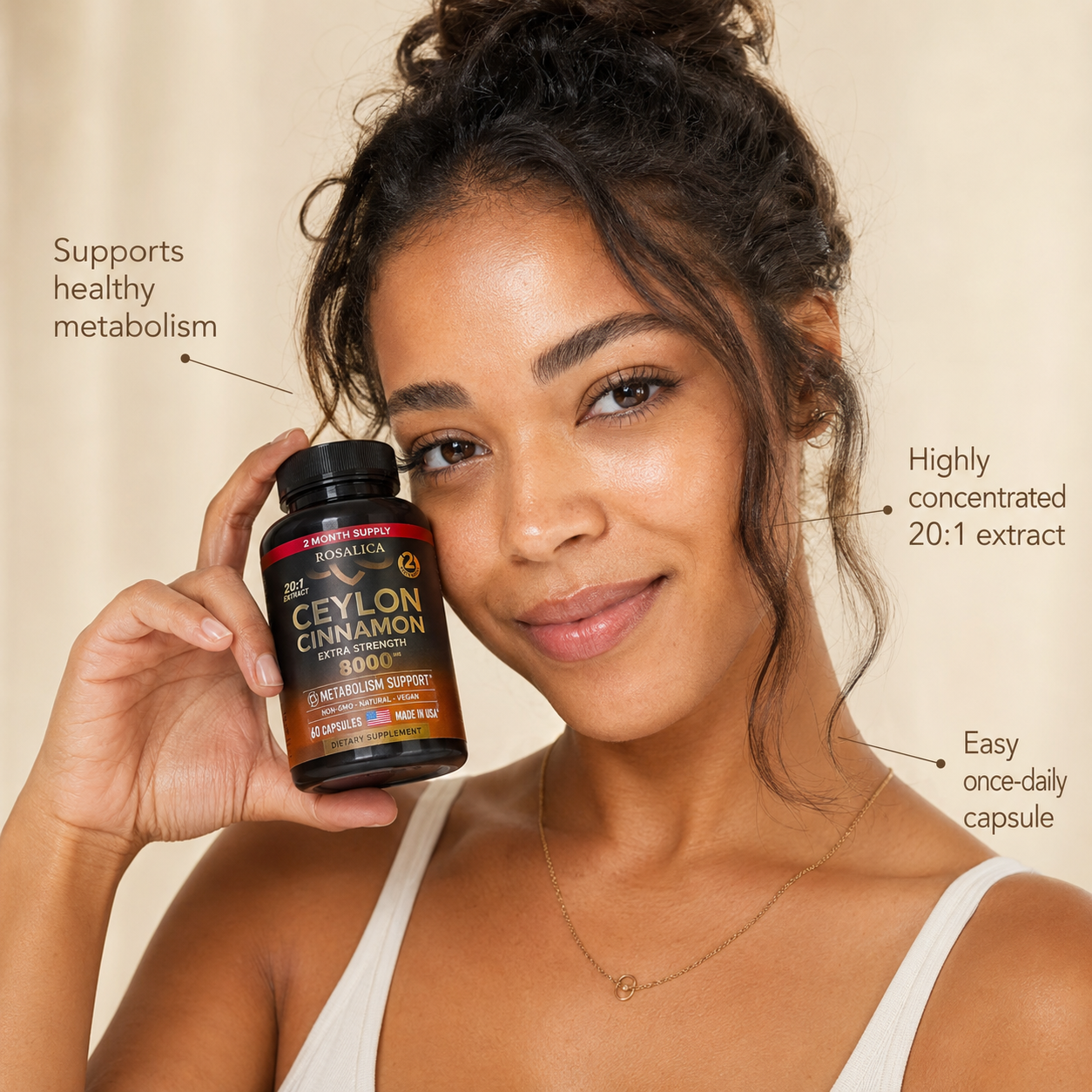 ROSALICA Ceylon Cinnamon 20:1 Extract | 8,000 mg Equivalent | 60 Capsules
