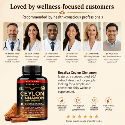 ROSALICA Ceylon Cinnamon 20:1 Extract | 8,000 mg Equivalent | 60 Capsules