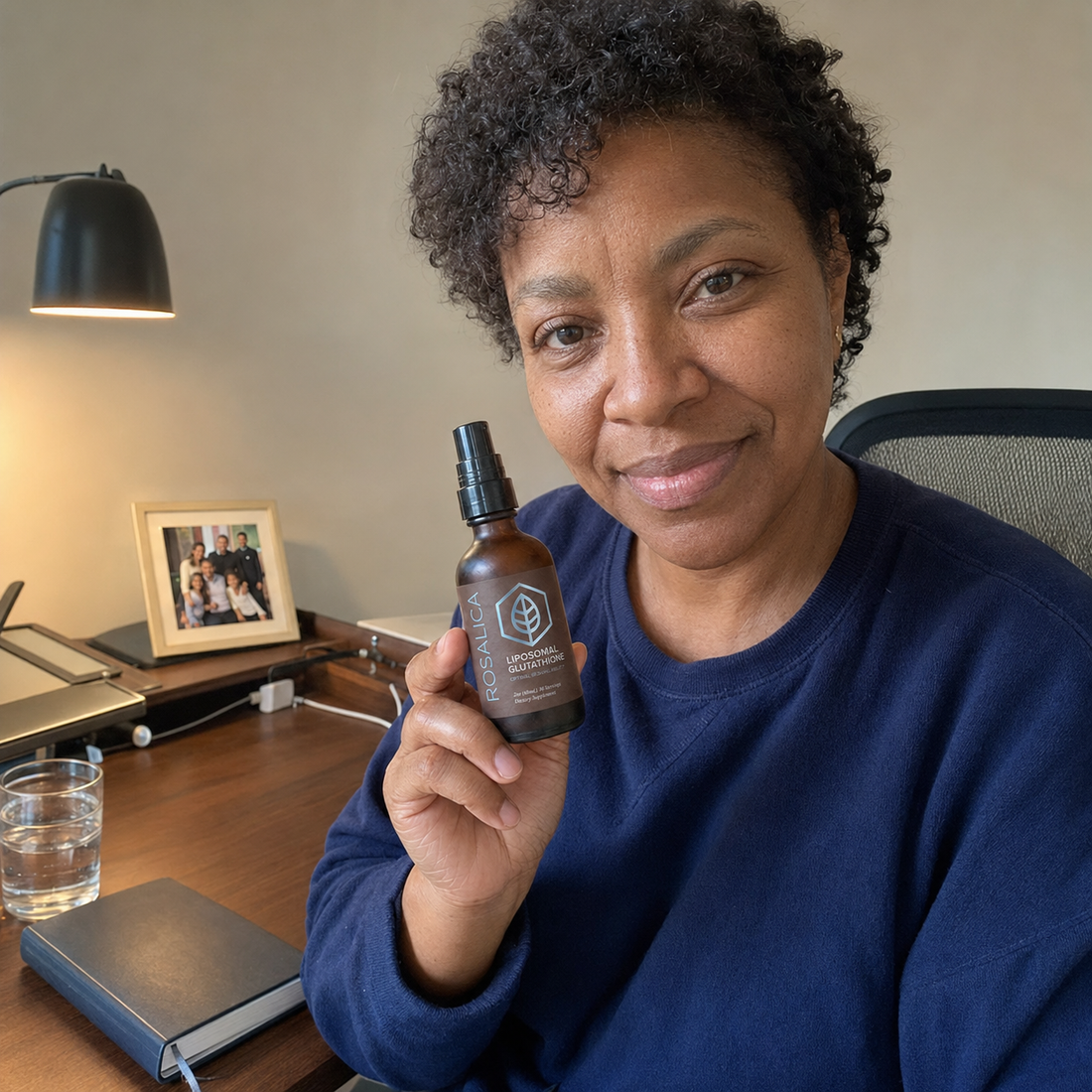 Person holding Rosalica Liposomal Glutathione