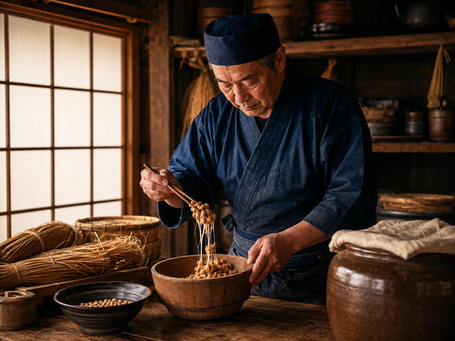 Traditional Japanese natto preparation