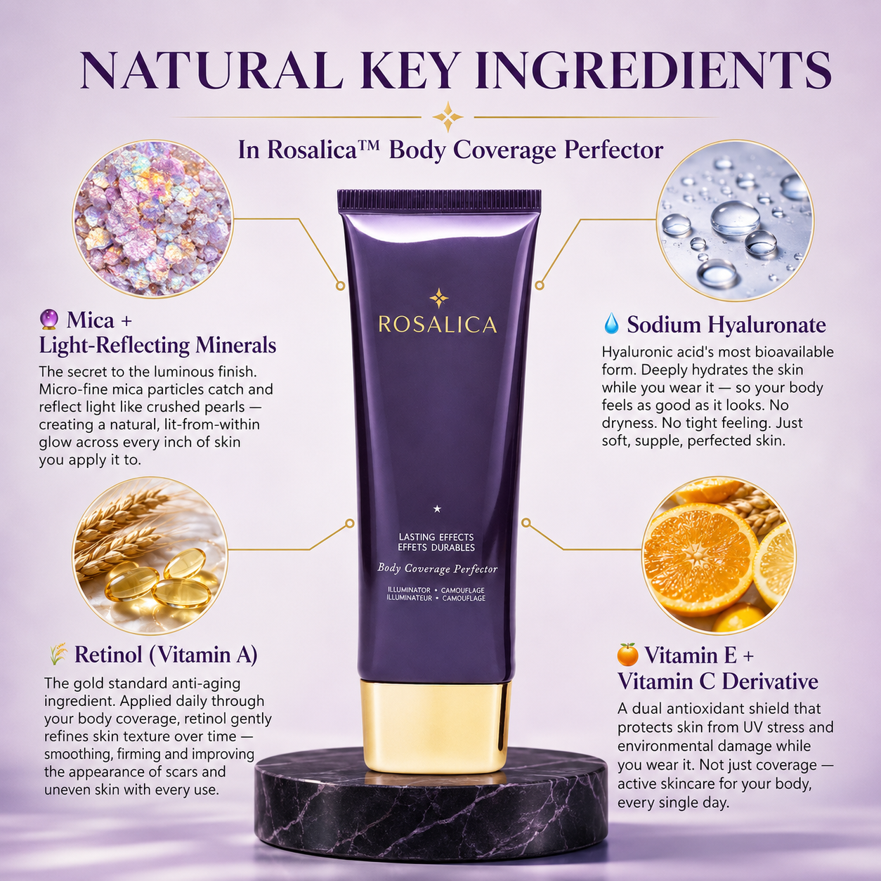 Rosalica™ Body Coverage Perfector — Red Carpet Skin. Every Single Day.