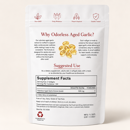 ROSALICA Odorless Aged Garlic Extract Softgels | 300 Count | Heart Health, Circulation & Blood Flow Support