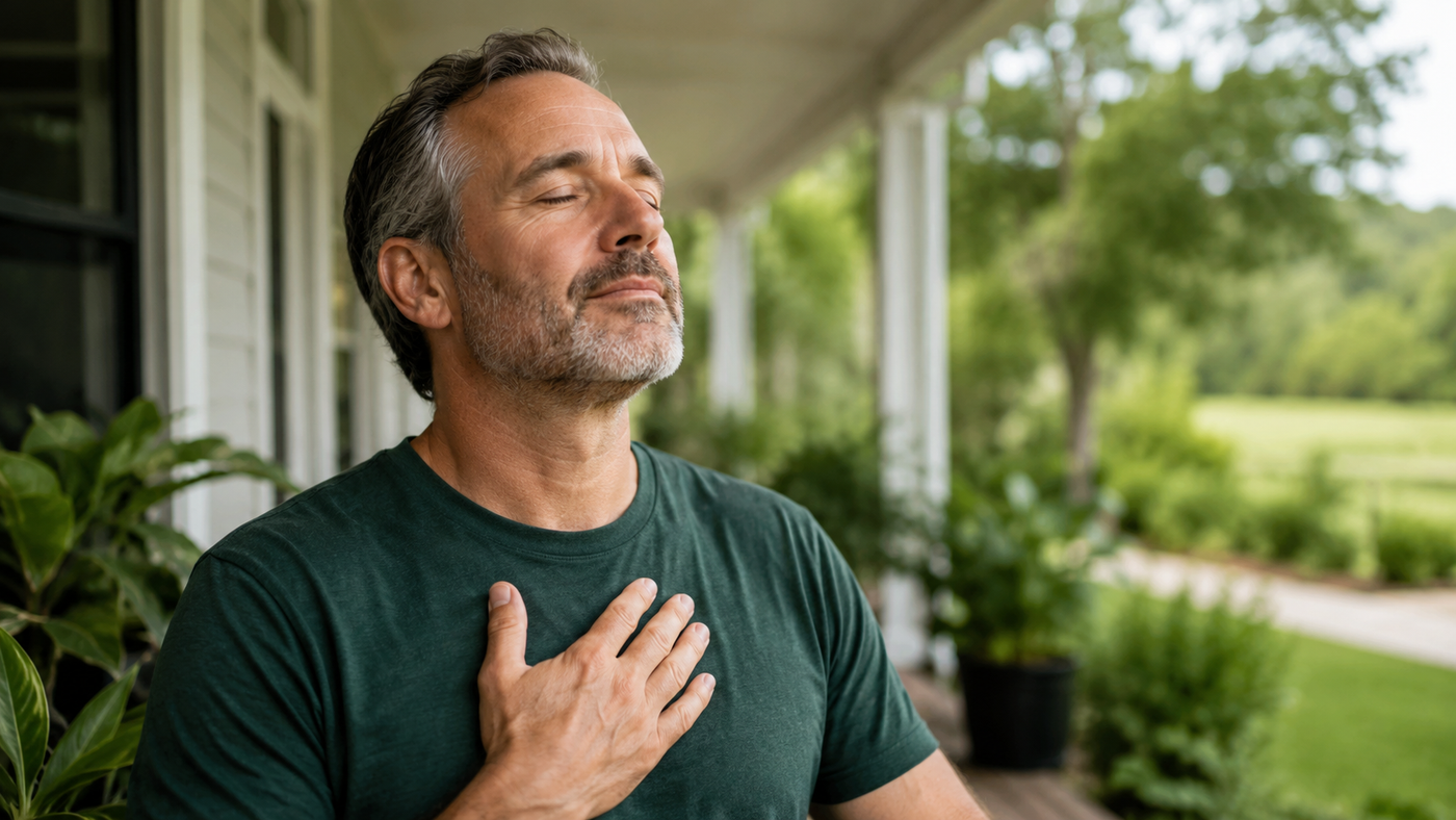 Person breathing comfortably outdoors