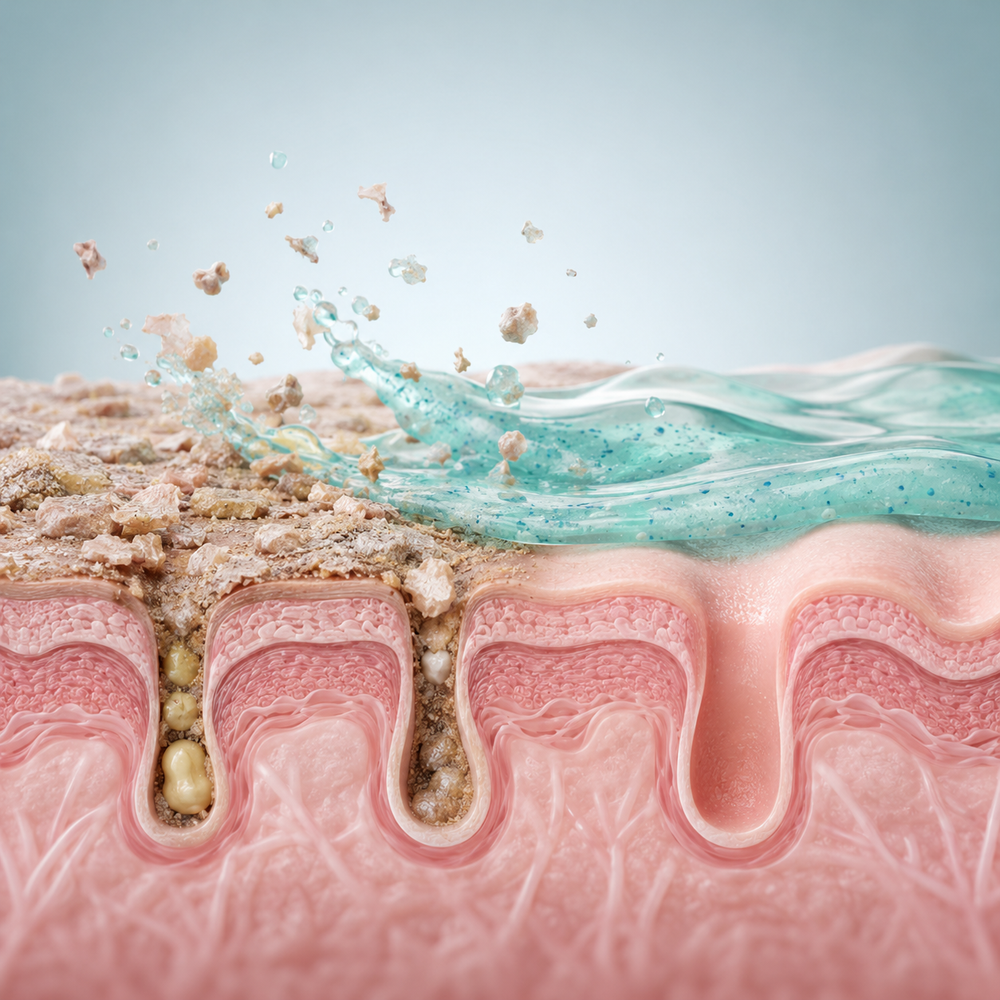 Body wash cleans the surface.