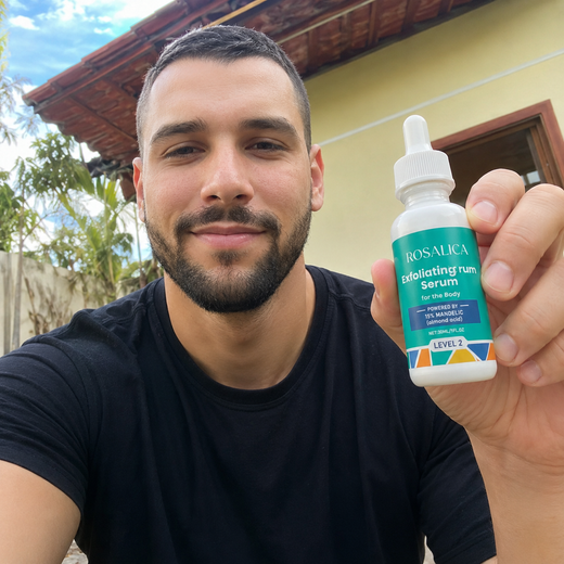 Customer holding Rosalica Exfoliating Serum