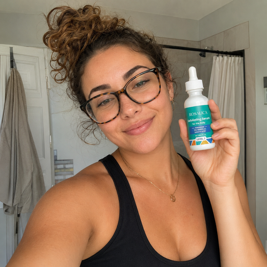 Customer holding Rosalica Exfoliating Serum