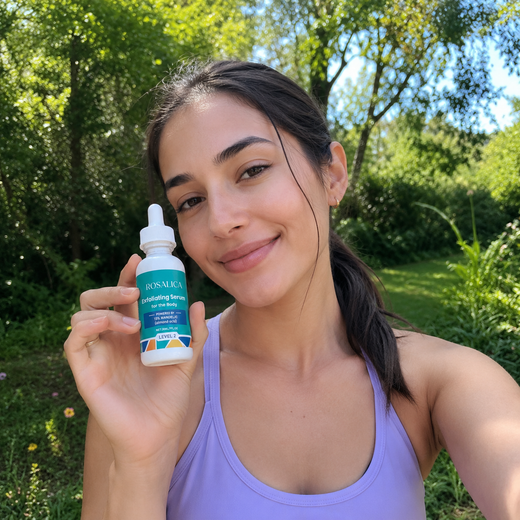 Customer holding Rosalica Exfoliating Serum